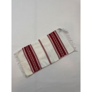 Artisan Albanian Hand Woven Striped Textile Folk Art Napkin Cream Red 15x14